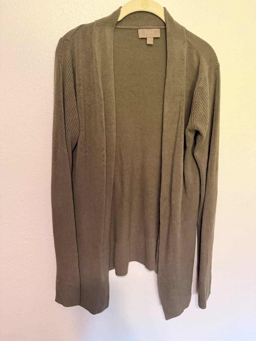 Kelly By Clinton Kelly Cardigan Taupe Brown Drape Front Womans M